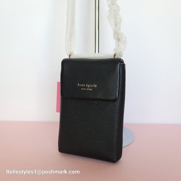 KATE SPADE Bradley North/South Pebbled Leather Phone Crossbody- Black color🎈⭐ - Picture 4 of 16